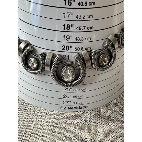 Retired Lia Sophia "Coil” Clear Cut Crystals Silver Tone Statement Necklace - Picture 4 of 4